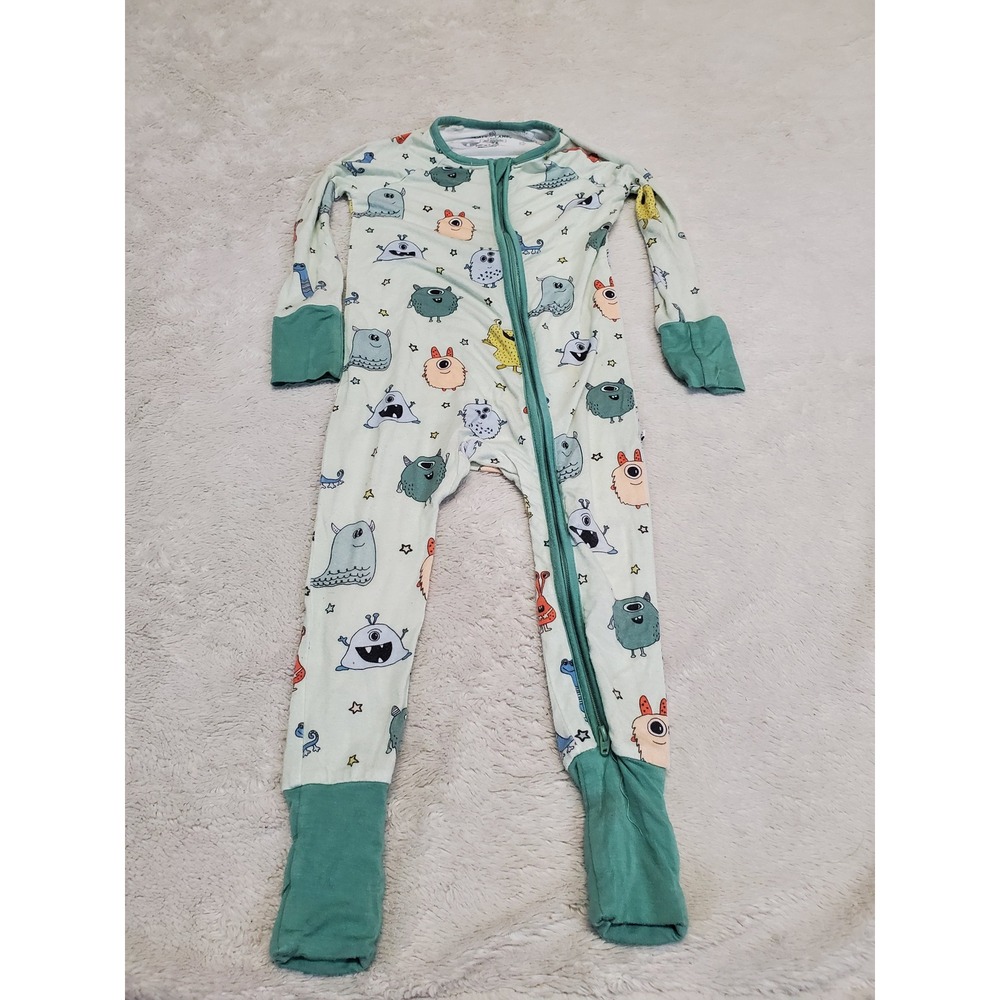Caden Lane Green Monster Bamboo One Piece Pajama Baby Boy 12 - 18 Months Casual